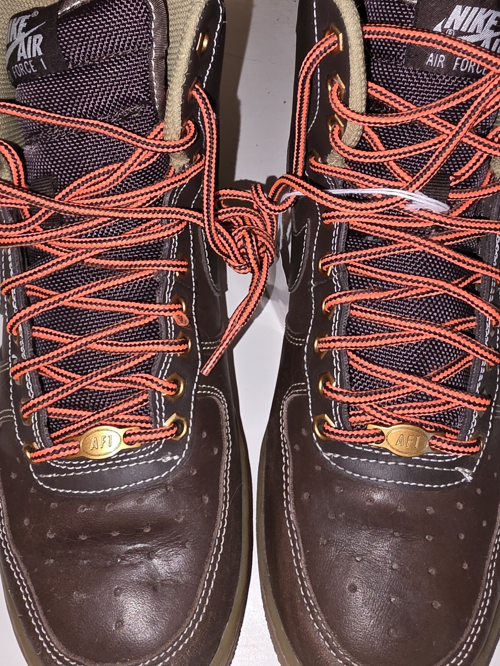 Nike Brown Leather Sneakers with Orange Accent Laces